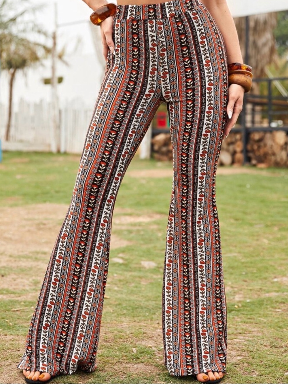 Boho Striped Flare Pants (Orange rust & brown) MEDIUM